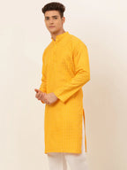 Jompers Men's Mustard Woven Design Kurta Only | Grocsy