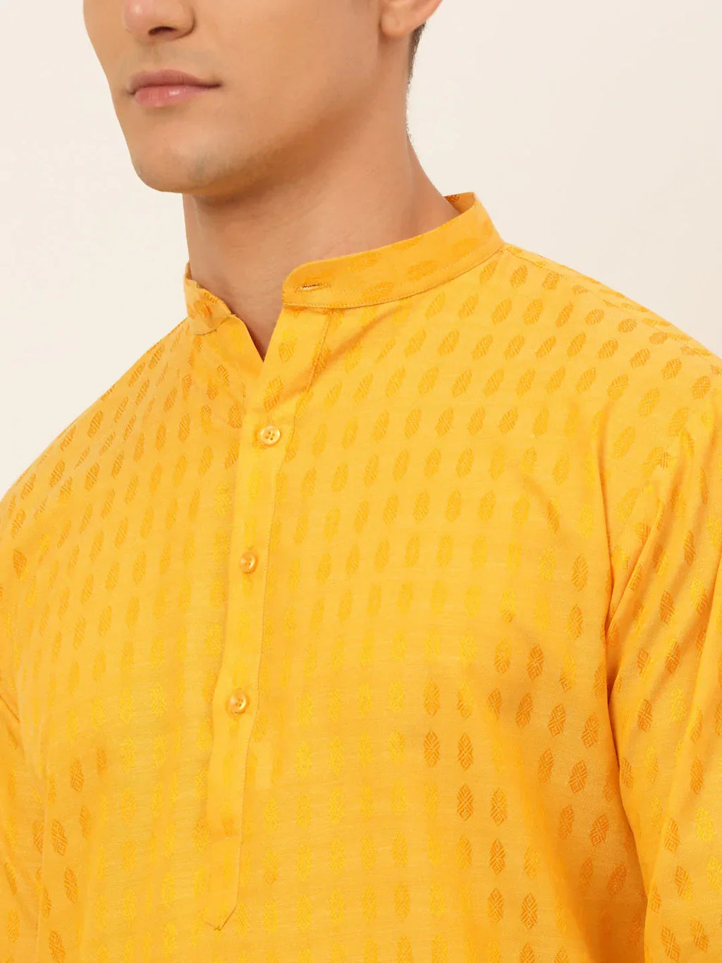 Jompers Men's Mustard Woven Design Kurta Only | Grocsy