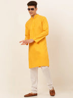 Jompers Men's Mustard Woven Design Kurta Only | Grocsy