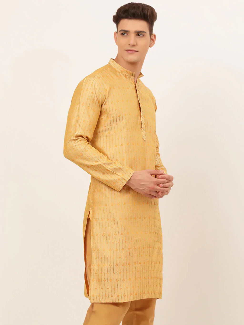 Jompers Men's Golden Embroidered Kurta Only | Grocsy