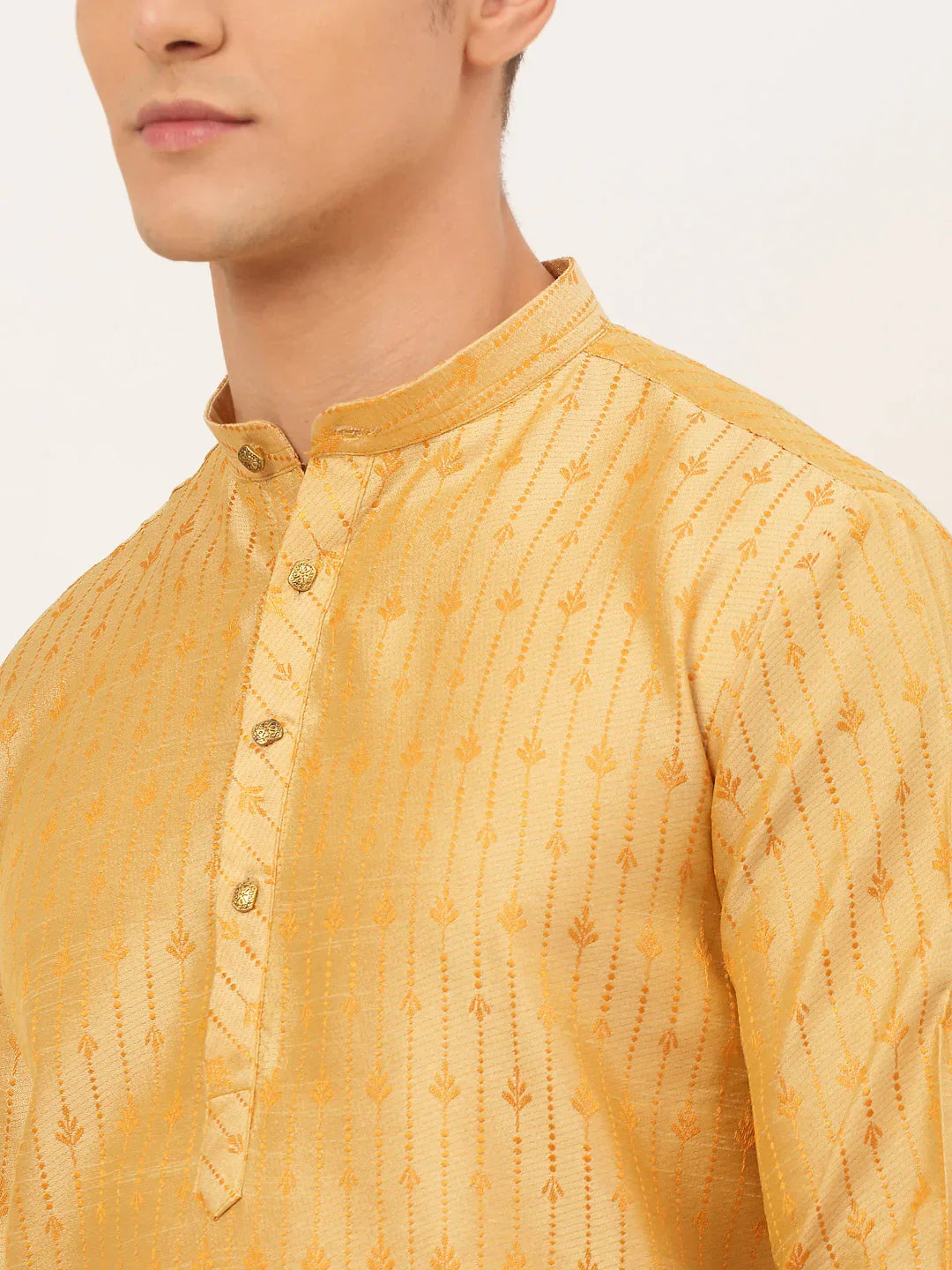 Jompers Men's Golden Embroidered Kurta Only | Grocsy