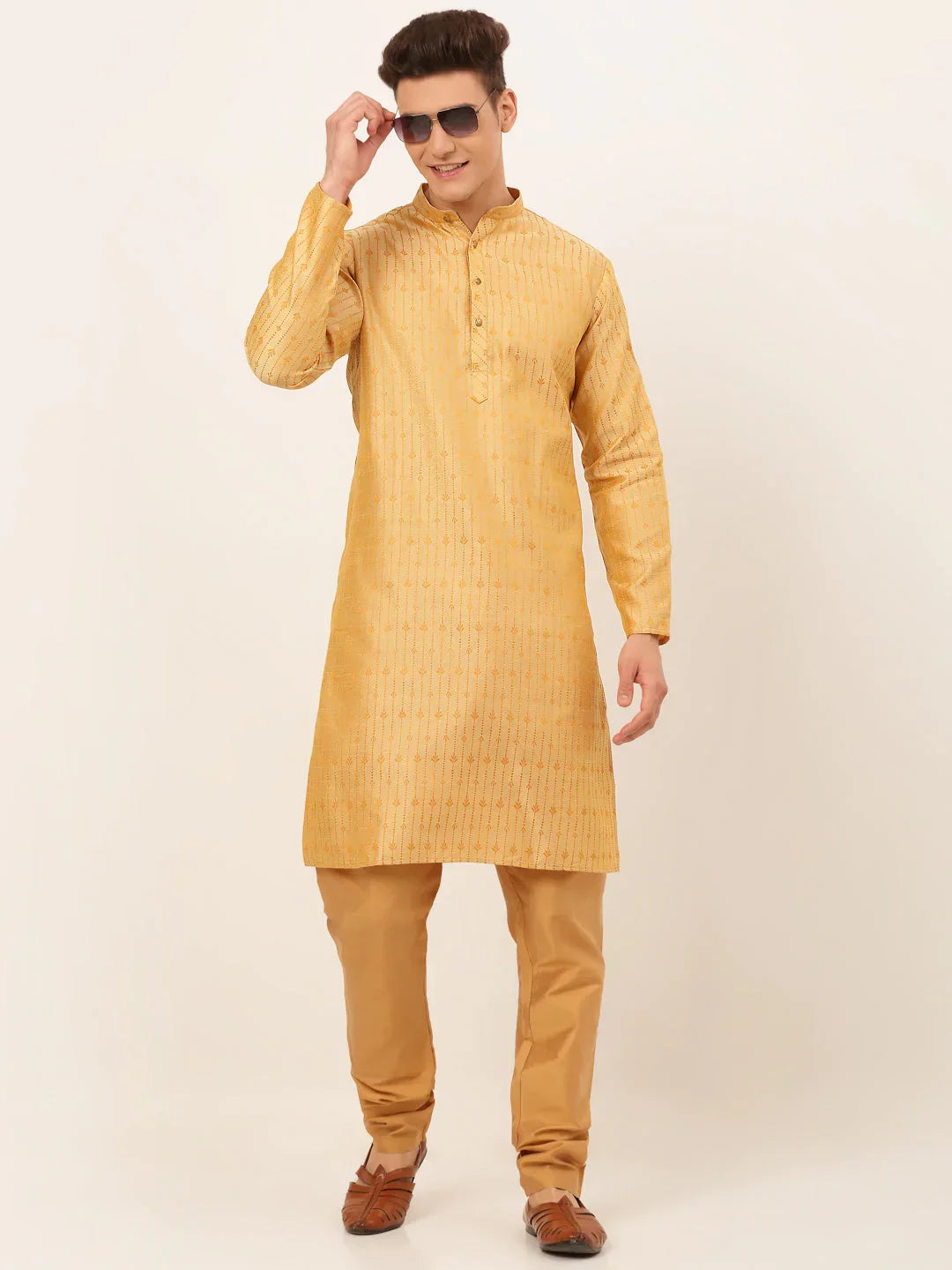Jompers Men's Golden Embroidered Kurta Only | Grocsy