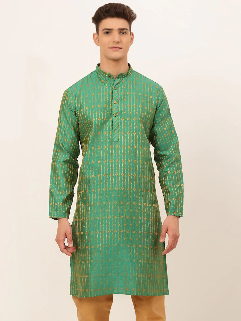 Jompers Men's Green Embroidered Kurta Only | Grocsy