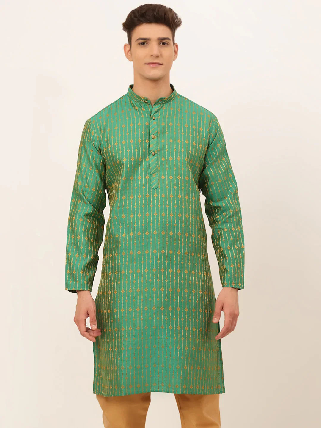 Jompers Men's Green Embroidered Kurta Only | Grocsy