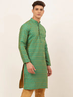 Jompers Men's Green Embroidered Kurta Only | Grocsy