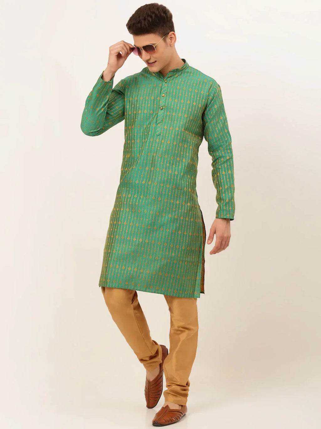Jompers Men's Green Embroidered Kurta Only | Grocsy