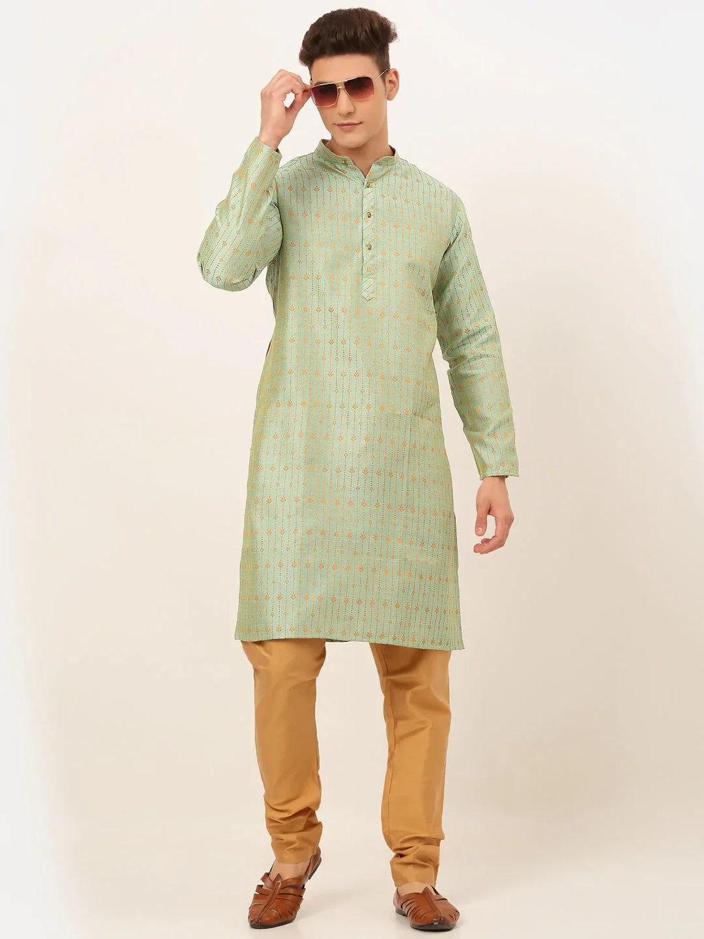 Jompers Men's Lime Green Embroidered Kurta Only | Grocsy