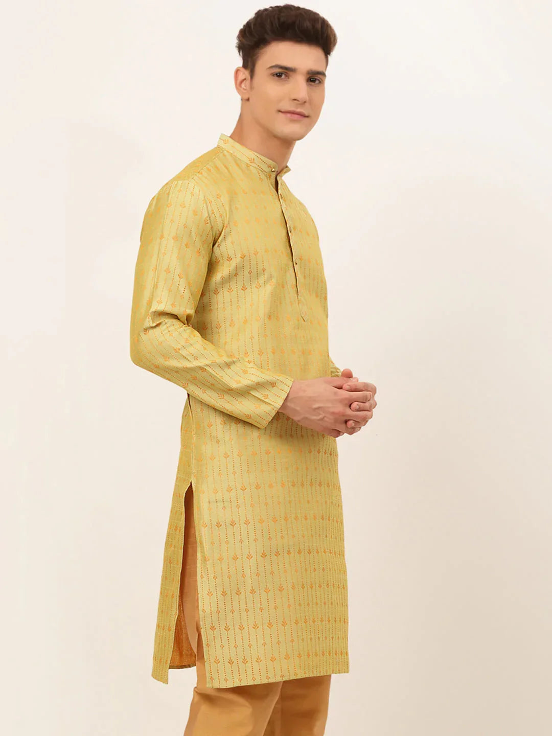 Jompers Men's Yellow Embroidered Kurta Only | Grocsy