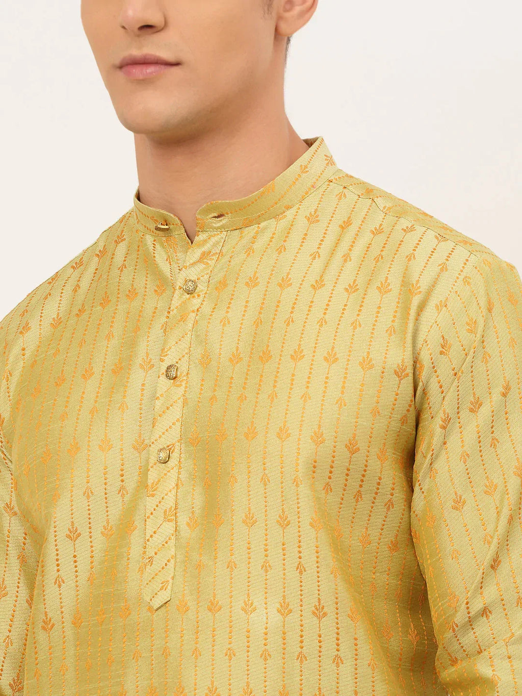 Jompers Men's Yellow Embroidered Kurta Only | Grocsy
