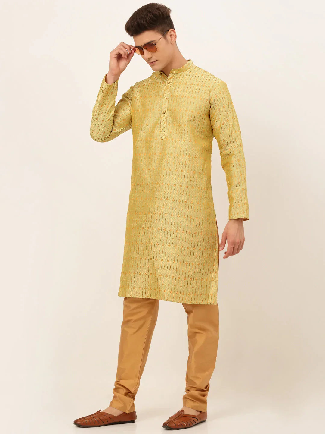 Jompers Men's Yellow Embroidered Kurta Only | Grocsy