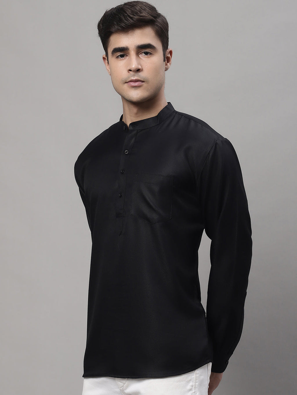 Jompers Men's Black Solid Short Kurta | Grocsy