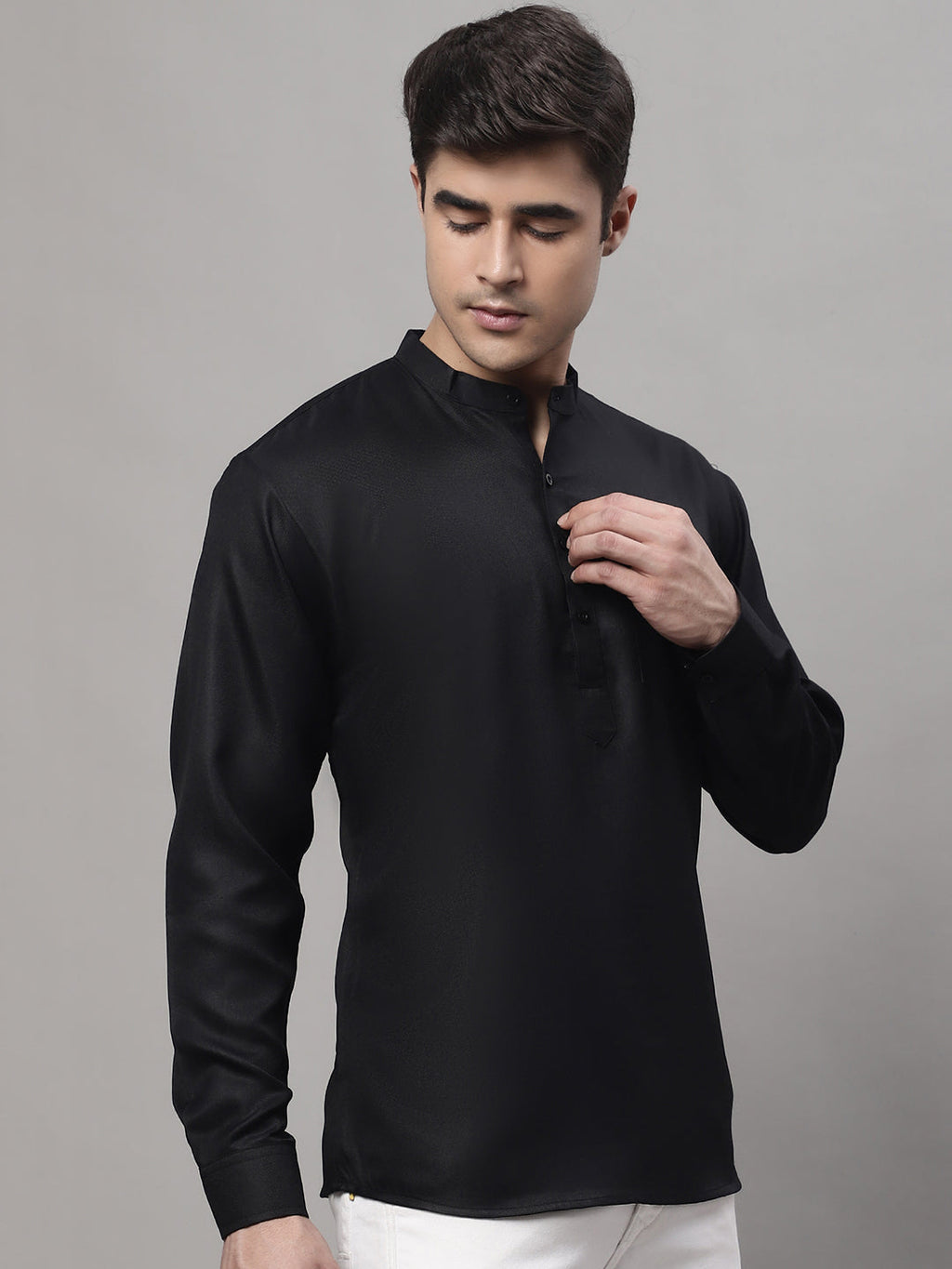 Jompers Men's Black Solid Short Kurta | Grocsy
