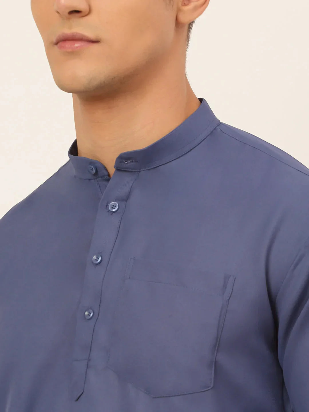 Jompers Men's Blue Solid Cotton Short Kurta | Grocsy