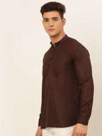 Jompers Men's Coffee Solid Cotton Short Kurta | Grocsy