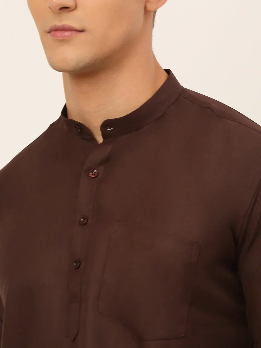 Jompers Men's Coffee Solid Cotton Short Kurta | Grocsy