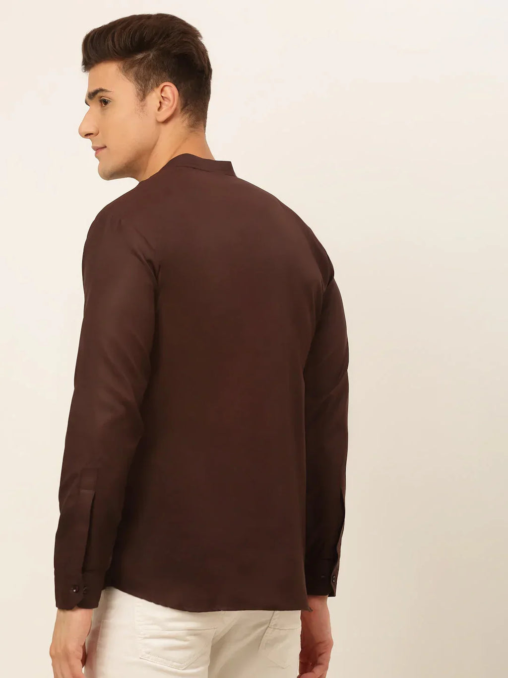 Jompers Men's Coffee Solid Cotton Short Kurta | Grocsy