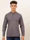 Jompers Men's Grey Solid Cotton Short Kurta | Grocsy