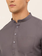 Jompers Men's Grey Solid Cotton Short Kurta | Grocsy