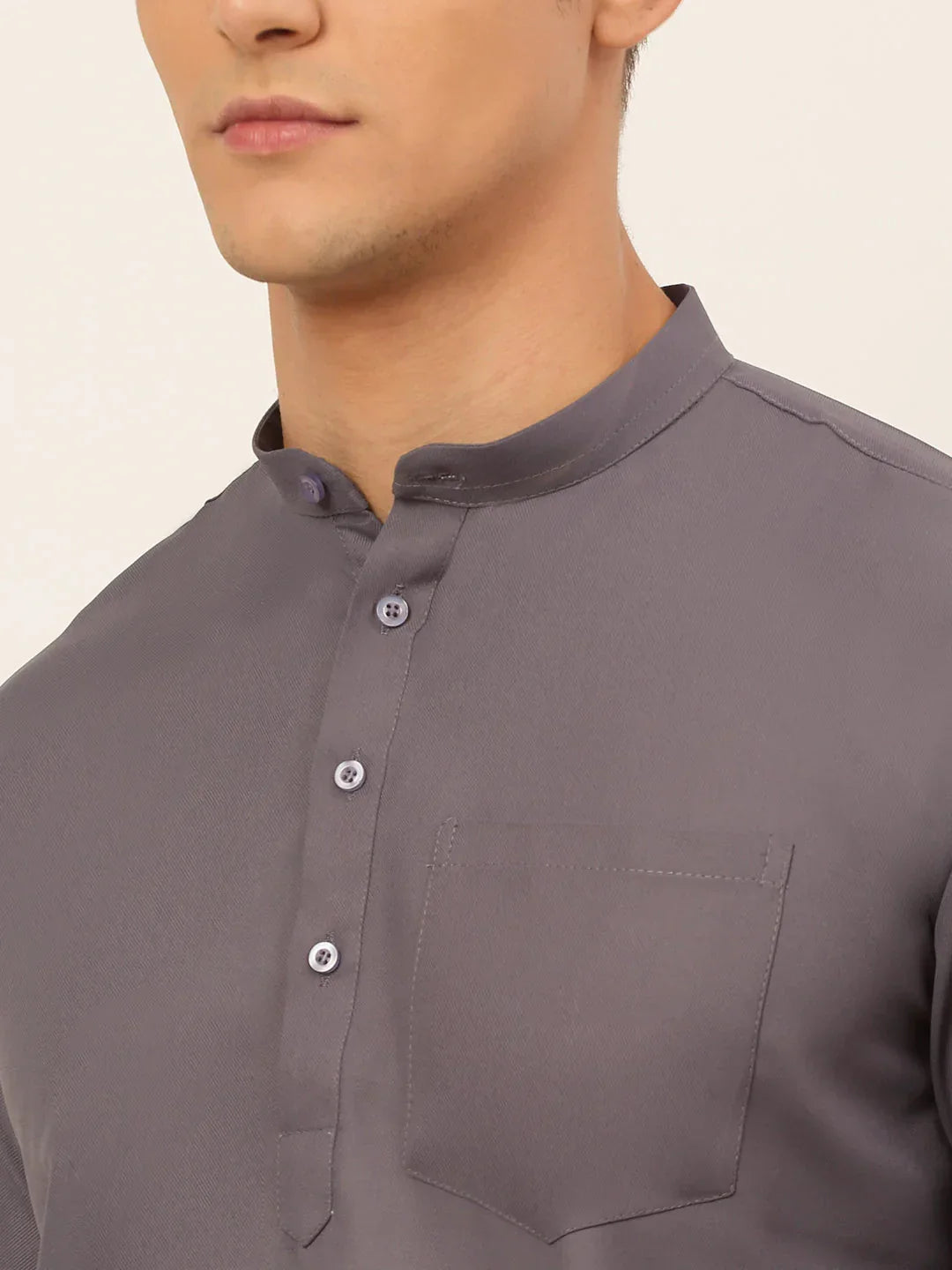 Jompers Men's Grey Solid Cotton Short Kurta | Grocsy