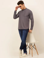 Jompers Men's Grey Solid Cotton Short Kurta | Grocsy