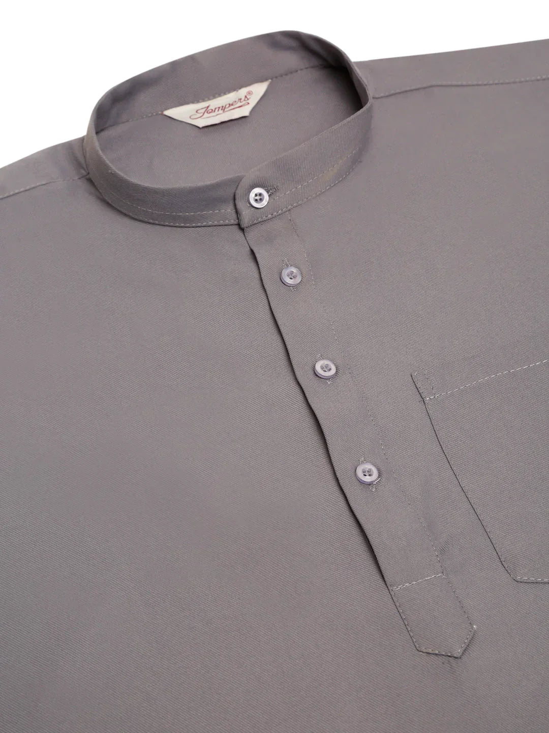 Jompers Men's Grey Solid Cotton Short Kurta | Grocsy