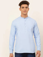 Jompers Men's Light-Blue Solid Cotton Short Kurta - Light-Blue | Grocsy