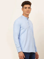 Jompers Men's Light-Blue Solid Cotton Short Kurta - Light-Blue | Grocsy