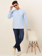 Jompers Men's Light-Blue Solid Cotton Short Kurta - Light-Blue | Grocsy