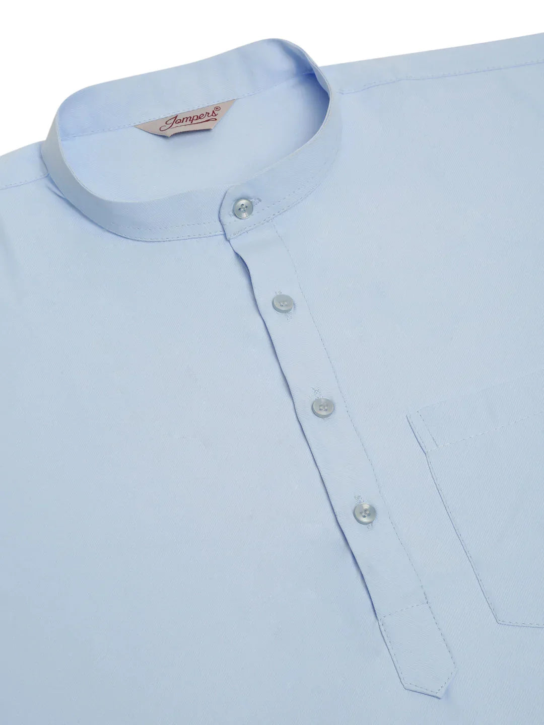 Jompers Men's Light-Blue Solid Cotton Short Kurta - Light-Blue | Grocsy