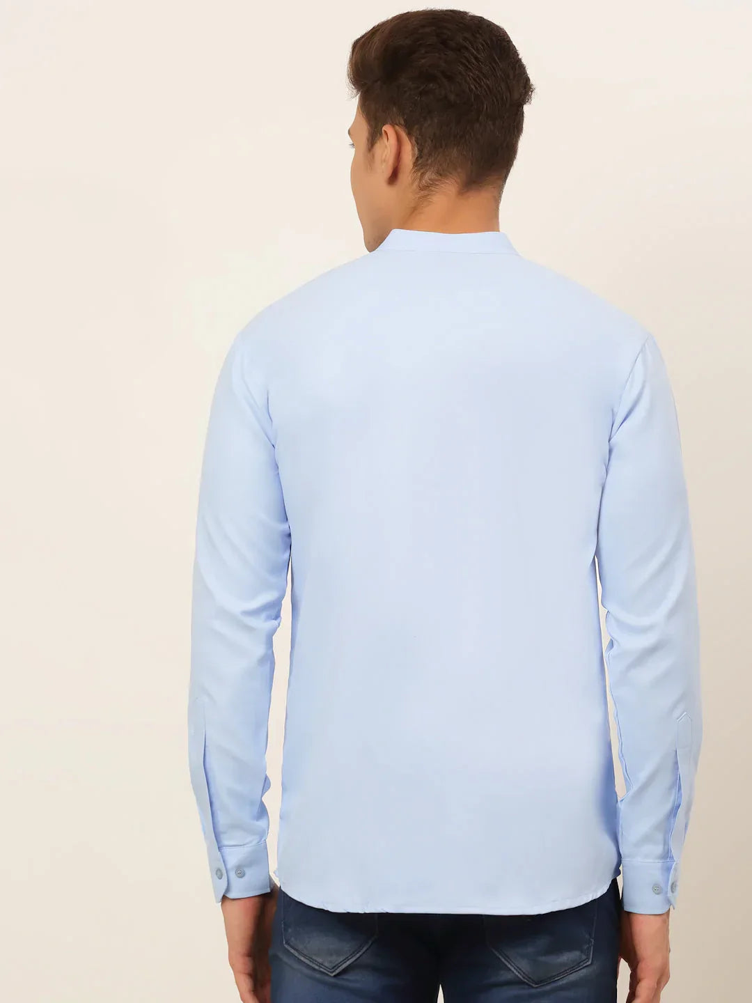 Jompers Men's Light-Blue Solid Cotton Short Kurta - Light-Blue | Grocsy