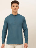 Jompers Men's Teal Blue Solid Cotton Short Kurta - Teal | Grocsy