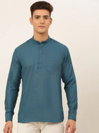 Jompers Men's Teal Blue Solid Cotton Short Kurta - Teal | Grocsy