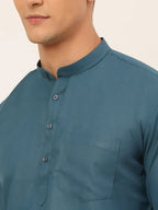 Jompers Men's Teal Blue Solid Cotton Short Kurta - Teal | Grocsy