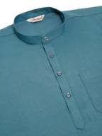 Jompers Men's Teal Blue Solid Cotton Short Kurta - Teal | Grocsy