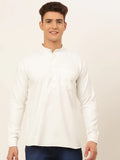 Jompers Men's White Solid Cotton Short Kurta - White | Grocsy