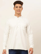 Jompers Men's White Solid Cotton Short Kurta - White | Grocsy