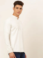 Jompers Men's White Solid Cotton Short Kurta - White | Grocsy