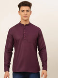 Jompers Men's Purple Solid Cotton Short Kurta - Wine | Grocsy