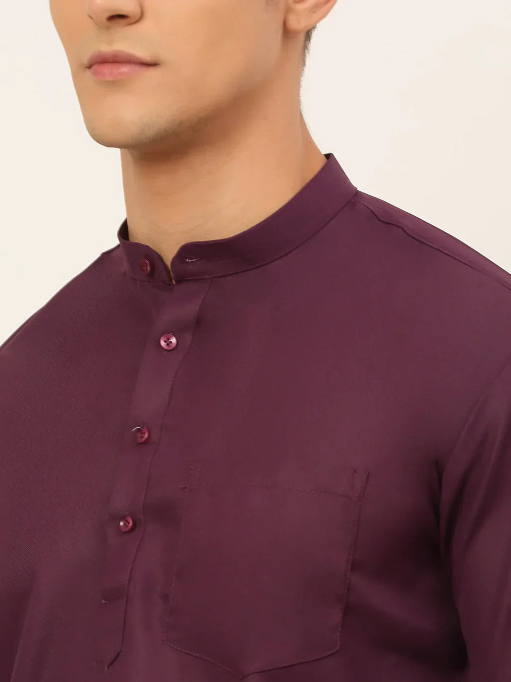 Jompers Men's Purple Solid Cotton Short Kurta - Wine | Grocsy