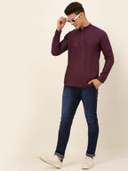Jompers Men's Purple Solid Cotton Short Kurta - Wine | Grocsy