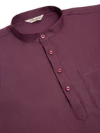 Jompers Men's Purple Solid Cotton Short Kurta - Wine | Grocsy