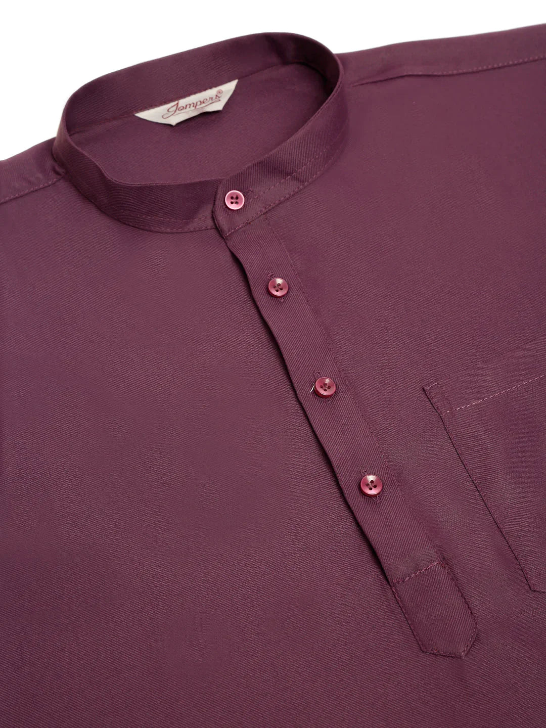 Jompers Men's Purple Solid Cotton Short Kurta - Wine | Grocsy