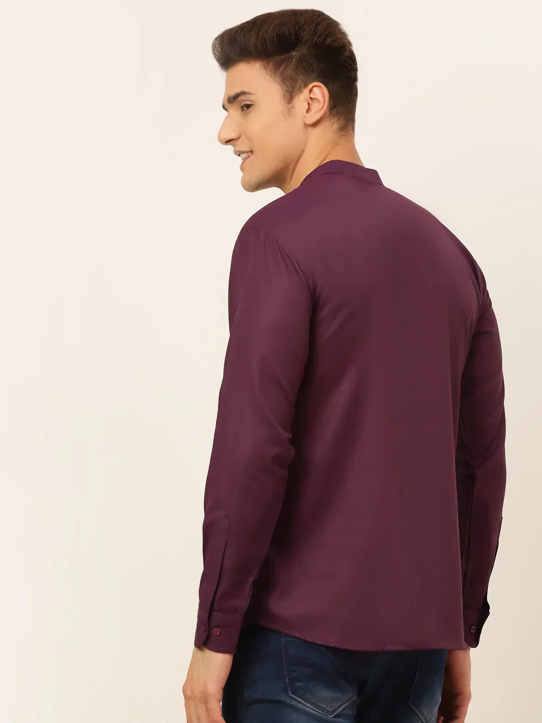 Jompers Men's Purple Solid Cotton Short Kurta - Wine | Grocsy