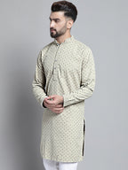 Jompers Men's Beige Chikankari Embroidered and Sequence Kurta Only | Grocsy
