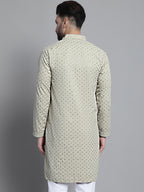 Jompers Men's Beige Chikankari Embroidered and Sequence Kurta Only | Grocsy