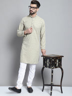Jompers Men's Beige Chikankari Embroidered and Sequence Kurta Only | Grocsy
