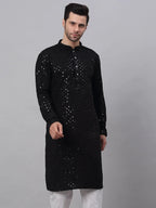 Jompers Men's Black Chikankari Embroidered and Sequence Kurta Only | Grocsy