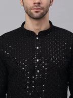 Jompers Men's Black Chikankari Embroidered and Sequence Kurta Only | Grocsy