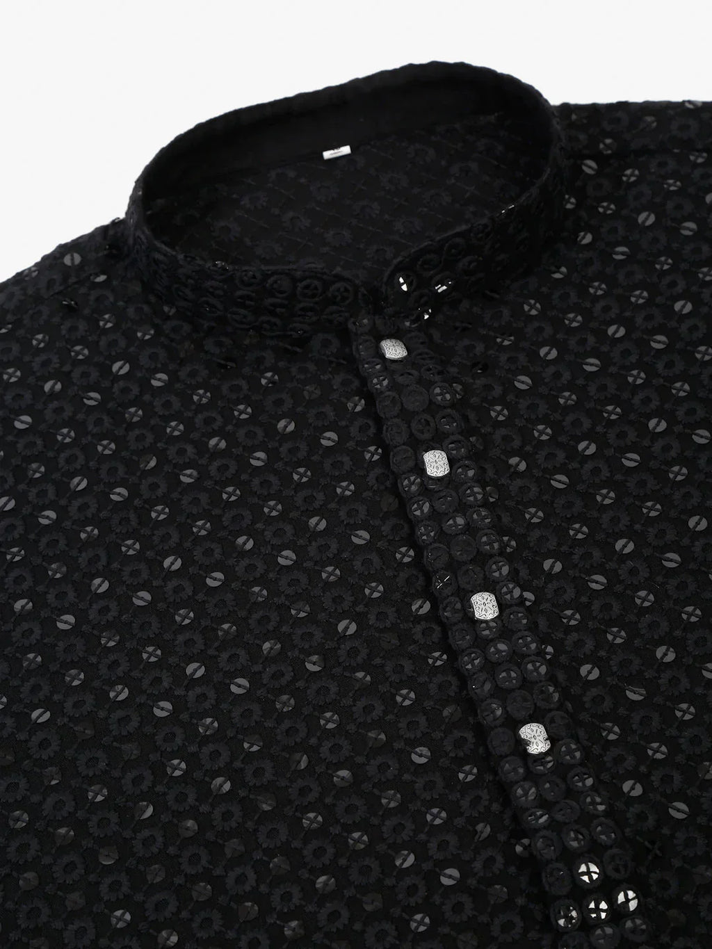 Jompers Men's Black Chikankari Embroidered and Sequence Kurta Only | Grocsy
