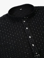 Jompers Men's Black Chikankari Embroidered and Sequence Kurta Only | Grocsy